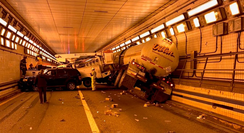 A seven car pile-up on May 15, 2019, closed the Eastboound Hampton Roads Bridge-Tunnel for three hours. (Virginia State Police)