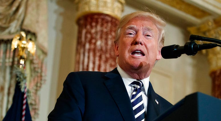 President Donald Trump speaks during a ceremonial swearing in for Secretary of State Mike Pompeo at the State Department, Wednesday, May 2, 2018, in Washington. (AP Photo/Evan Vucci)