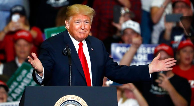 FILE - In this Nov. 5, 2018 file photo, President Donald Trump speaks during a campaign rally in Cape Girardeau, Mo. Trump’s re-election campaign is staffing up to fend off any potential primary challenger. (AP Photo/Jeff Roberson)