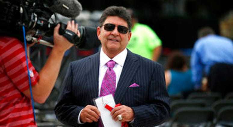 FILE - In this Aug. 8, 2015, file photo former owner of the San Francisco 49ers Edward DeBartolo, Jr., is interviewed before the Pro Football Hall of Fame ceremony at Tom Benson Hall of Fame Stadium in Canton, Ohio. (AP Photo/Gene J. Puskar, File) FILE - In this Aug. 8, 2015, file photo former owner of the San Francisco 49ers Edward DeBartolo, Jr., is interviewed before the Pro Football Hall of Fame ceremony at Tom Benson Hall of Fame Stadium in Canton, Ohio. (AP Photo/Gene J. Puskar, File)