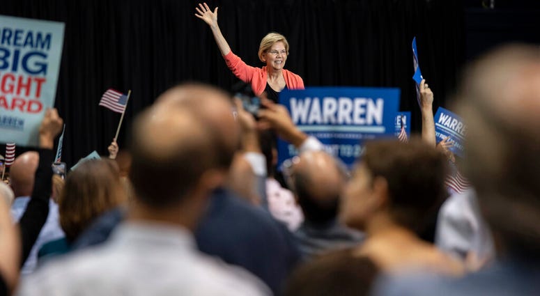 Democratic presidential candidate Sen. Elizabeth Warren, D-Mass., holds a town hall on the Florida International University campus on Tuesday, June 25, 2019, in Miami. (Jennifer King/Miami Herald via AP)