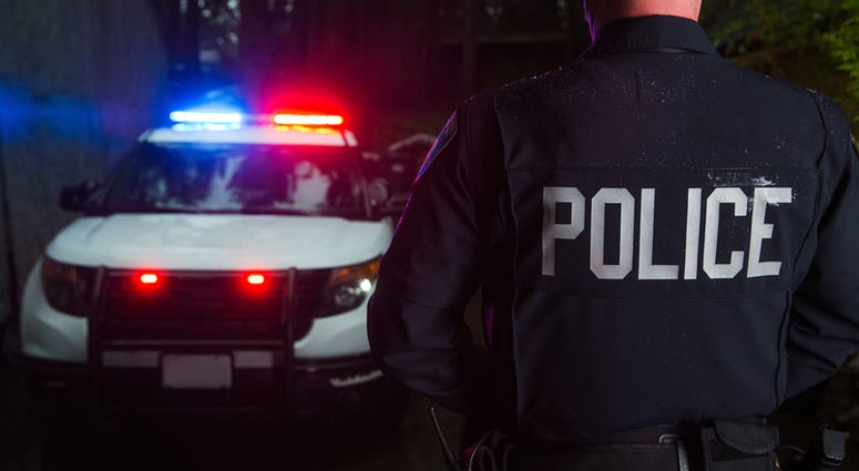 Unidentified police officer and car (dreamstime)