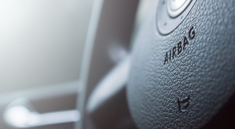 Airbag insignia on car steering wheel