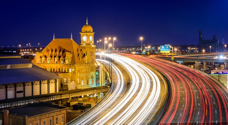 Richmond, Virginia, USA at historic Main Street Station and Interstate 95.