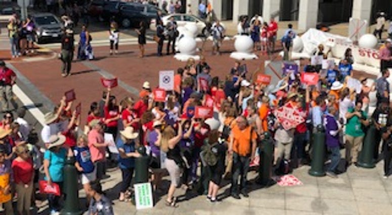 Groups on both sides of the gun argument rally outside the State Capitol (Matt Demlein, News Radio WRVA)
