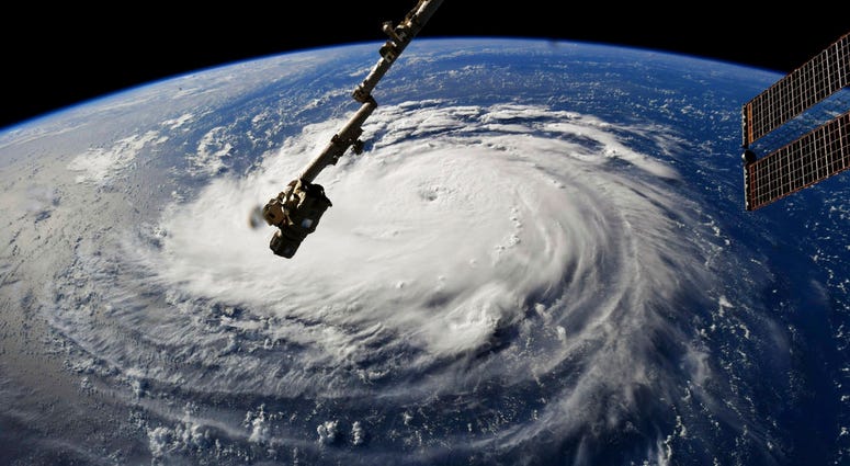 This photo provided by NASA shows Hurricane Florence from the International Space Station on Monday, Sept. 10, 2018, as it threatens the U.S. East Coast. Forecasters said Florence could become an extremely dangerous major hurricane sometime Monday and rem