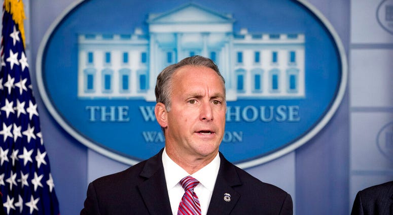 Immigration and Customs Enforcement Director Matt Albence speaks in the Briefing Room at the White House in Washington, Thursday, Oct. 10, 2019. (AP Photo/Andrew Harnik)