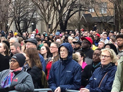 A crowd lines Arthur Ashe Boulevard to watch the unveiling of "Rumors of War" on December 10, 2019. (Matt Demlein, WRVA) A crowd lines Arthur Ashe Boulevard to watch the unveiling of "Rumors of War" on December 10, 2019. (Matt Demlein, WRVA)