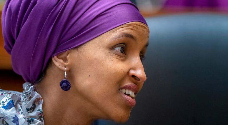 Rep. Ilhan Omar, D-Minn., stirred controversy last week saying that Israel's supporters are pushing U.S. lawmakers to take a pledge of "allegiance to a foreign country." Omar is not apologizing for that remark. (AP Photo/J. Scott Applewhite)