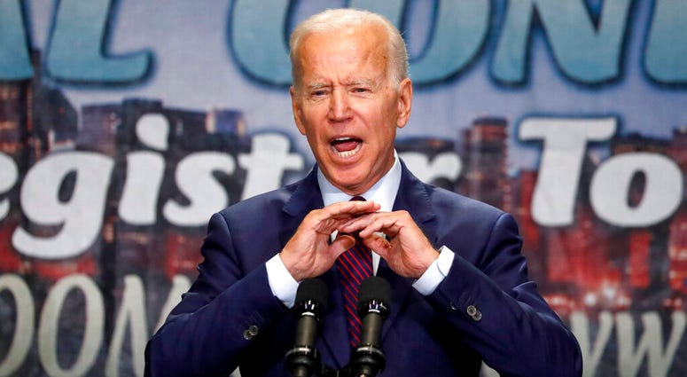 Democratic presidential candidate former Vice President Joe Biden addresses the Rainbow PUSH Coalition Annual International Convention Friday, June 28, 2019, in Chicago. (AP Photo/Charles Rex Arbogast)