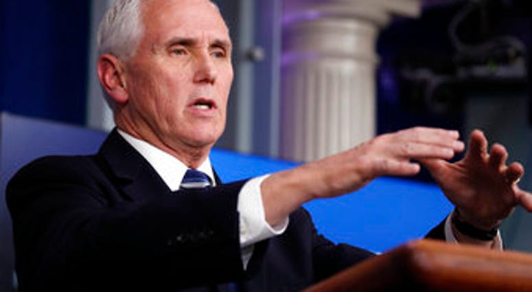 Vice President Mike Pence speaks about the coronavirus in the James Brady Press Briefing Room of the White House, Tuesday, April 7, 2020, in Washington. (AP Photo/Alex Brandon) Vice President Mike Pence speaks about the coronavirus in the James Brady Press Briefing Room of the White House, Tuesday, April 7, 2020, in Washington. (AP Photo/Alex Brandon)