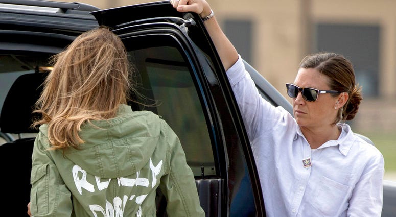 First lady Melania Trump walks to her vehicle as she arrives at Andrews Air Force Base, Md., Thursday, June 21, 2018, after visiting the Upbring New Hope Children Center run by the Lutheran Social Services of the South in McAllen, Texas. (AP Photo/Andrew
