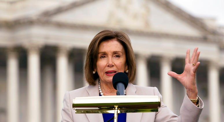 Speaker of the House Nancy Pelosi, D-Calif., speaks during the planting of a commemorative tree in honor of the former President Theodore Roosevelt on the grounds of the U.S. Capitol in Washington, on Wednesday, Oct. 30, 2019. (AP Photo/Jose Luis Magana)