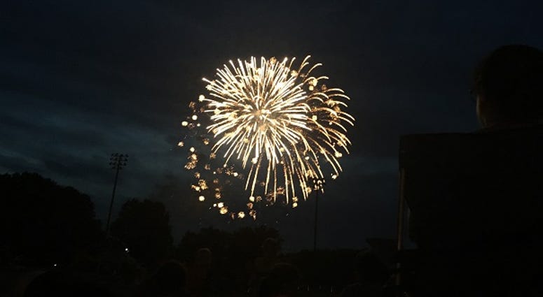 Fireworks light up the sky over Goochland on July 4, 2018. (Matt Demlein, WRVA)