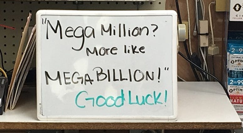 Sign at a Midlothian Virginia Lottery Retailer ahead of the $1.6 Billion MegaMillions drawing on October 23, 2018. (Matt Demlein, WRVA)