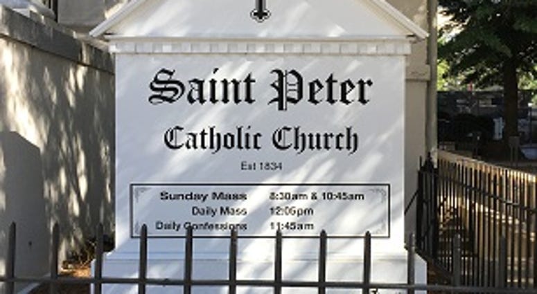 Marker outside Saint Peter's Catholic Church on Wednesday, October 24th, 2018. (Matt Demlein, WRVA)