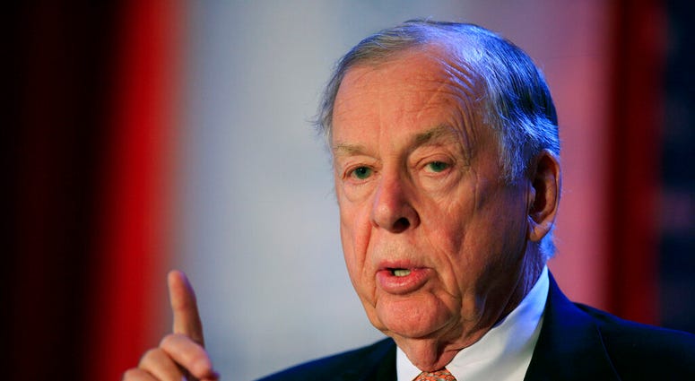 FILE - In this June 15, 2009, file photo, T. Boone Pickens, president of BP Capital Group, speaks at Time Warner's headquarters in New York. Pickens died Wednesday, Sept. 11, 2019. He was 91. (AP Photo/Mark Lennihan, File)