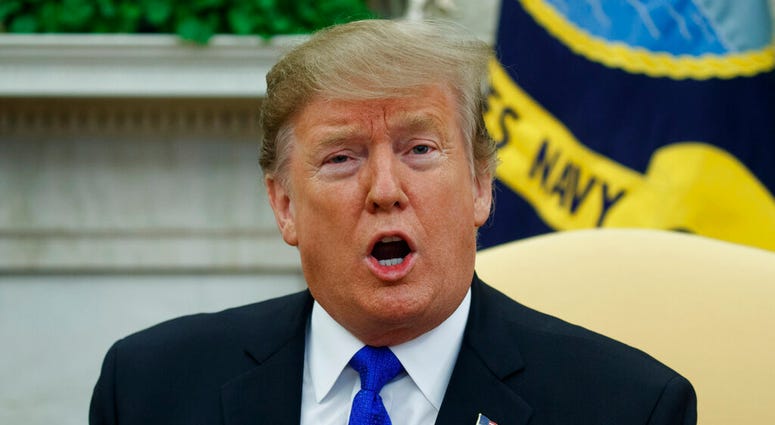 President Donald Trump speaks during a meeting with Colombian President Ivan Duque in the Oval Office of the White House, Wednesday, Feb. 13, 2019, in Washington. (AP Photo/ Evan Vucci)
