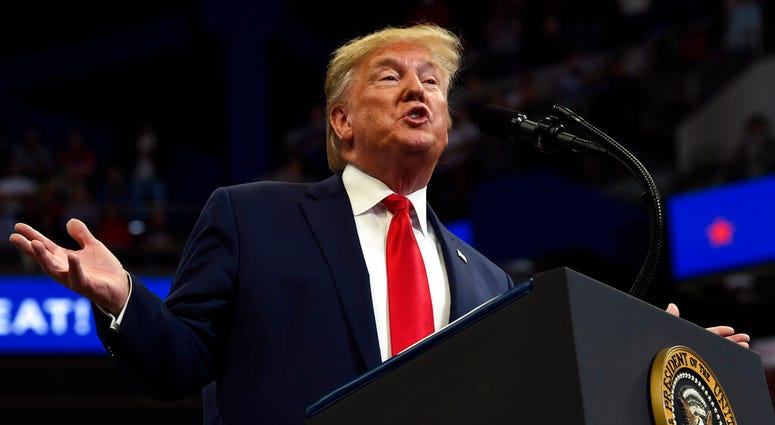 FILE - In this Monday, Nov. 4, 2019, file photo, President Donald Trump speaks during a campaign event in Lexington, Ky. (AP Photo/Susan Walsh, File)