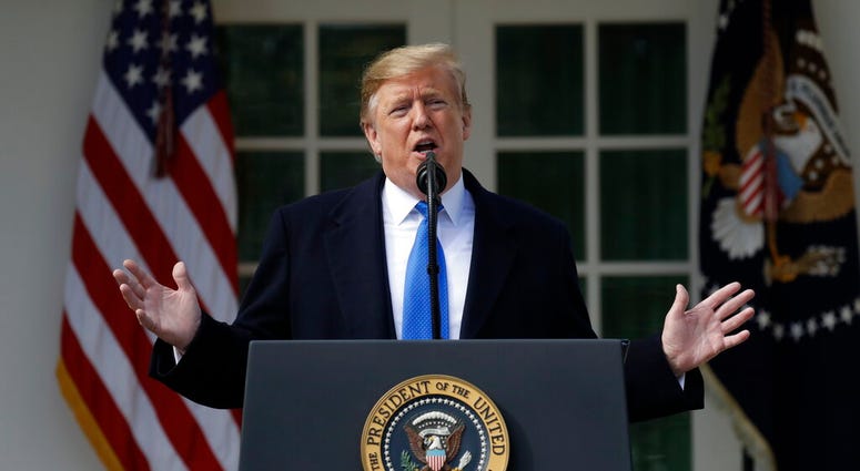 President Donald Trump speaks during an event in the Rose Garden at the White House to declare a national emergency in order to build a wall along the southern border, Friday, Feb. 15, 2019, in Washington. (AP Photo/ Evan Vucci)