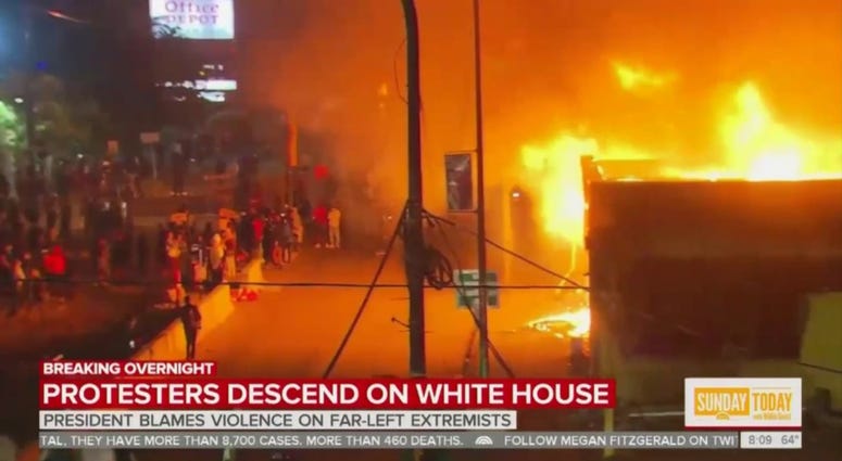 Protests burning building
