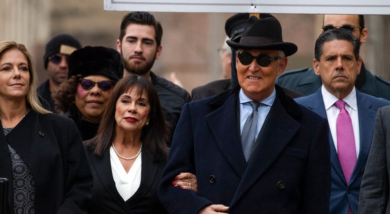 Roger Stone with accompanied by his wife Nydia Stone, second from left, arrives at federal court in Washington, Thursday, Feb. 20, 2020. (AP Photo/Manuel Balce Ceneta) Roger Stone with accompanied by his wife Nydia Stone, second from left, arrives at federal court in Washington, Thursday, Feb. 20, 2020. (AP Photo/Manuel Balce Ceneta)