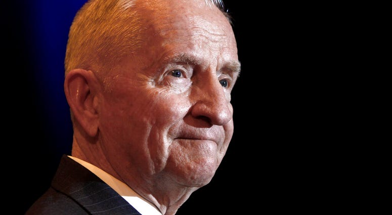 FILE - In this April 20, 2019, file photo, Ross Perot listens to a reporter's question during a news conference. (AP Photo/Ed Zurga, File)