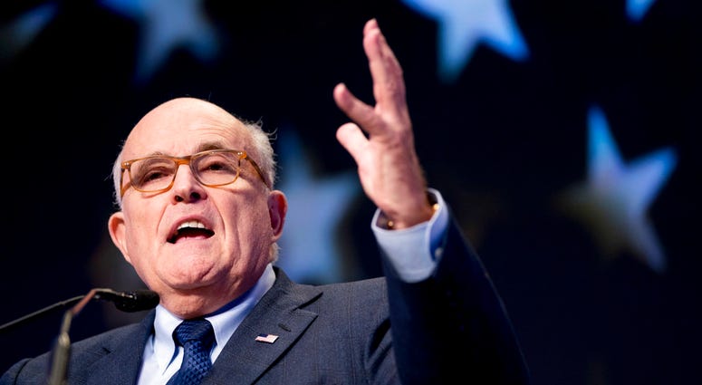 Rudy Giuliani, an attorney for President Donald Trump, speaks at the Iran Freedom Convention for Human Rights and democracy at the Grand Hyatt, Saturday, May 5, 2018, in Washington. (AP Photo/Andrew Harnik)