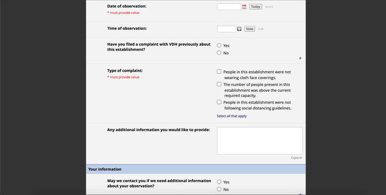 VA Department of Health form