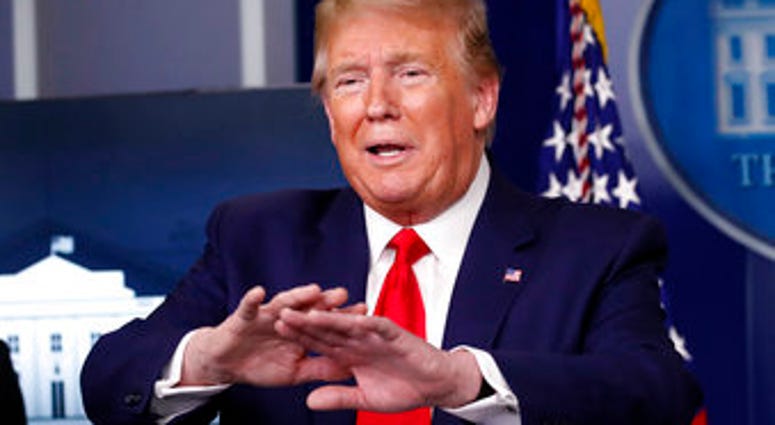 President Donald Trump speaks about the coronavirus in the James Brady Press Briefing Room of the White House, Monday, April 20, 2020, in Washington. (AP Photo/Alex Brandon) President Donald Trump speaks about the coronavirus in the James Brady Press Briefing Room of the White House, Monday, April 20, 2020, in Washington. (AP Photo/Alex Brandon)