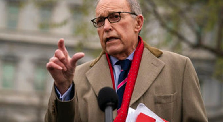White House chief economic adviser Larry Kudlow talks with reporters about economic impacts of the coronavirus, at the White House, Tuesday, March 24, 2020, in Washington. (AP Photo/Evan Vucci) White House chief economic adviser Larry Kudlow talks with reporters about economic impacts of the coronavirus, at the White House, Tuesday, March 24, 2020, in Washington. (AP Photo/Evan Vucci)