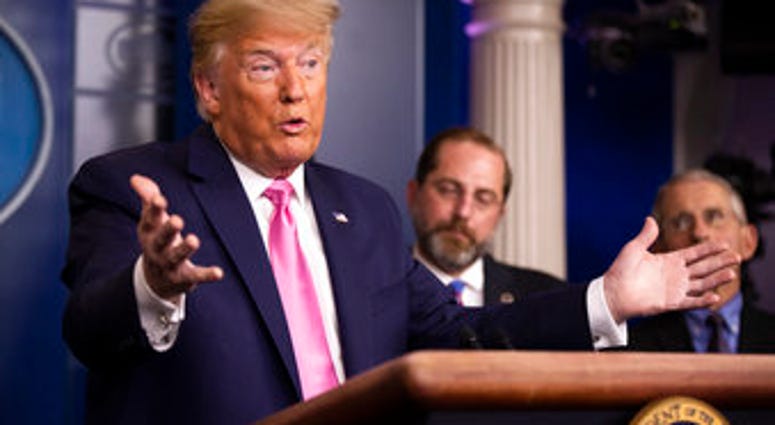 President Donald Trump, and other members of the president's coronavirus task force, speaks during a news conference at the Brady press briefing room of the White House. (AP Photo/Manuel Balce Ceneta) President Donald Trump, and other members of the president's coronavirus task force, speaks during a news conference at the Brady press briefing room of the White House. (AP Photo/Manuel Balce Ceneta)