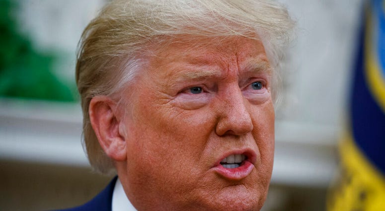 President Donald Trump speaks during a meeting with Finnish President Sauli Niinisto in the Oval Office of the White House, Wednesday, Oct. 2, 2019, in Washington. (AP Photo/Evan Vucci)