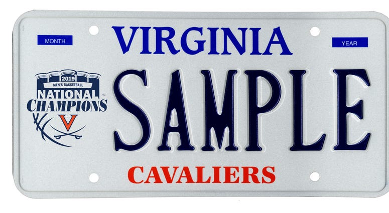 A mockup of the new limited edition UVA national champs license plate