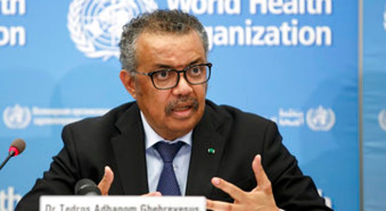 FILE - In this Feb. 24 file photo, Tedros Adhanom Ghebreyesus, Director General of the World Health Organization, addresses a press conference about the update on COVID-19 at the WHO headquarters. (Salvatore Di Nolfi/Keystone via AP, File) FILE - In this Feb. 24 file photo, Tedros Adhanom Ghebreyesus, Director General of the World Health Organization, addresses a press conference about the update on COVID-19 at the WHO headquarters. (Salvatore Di Nolfi/Keystone via AP, File)