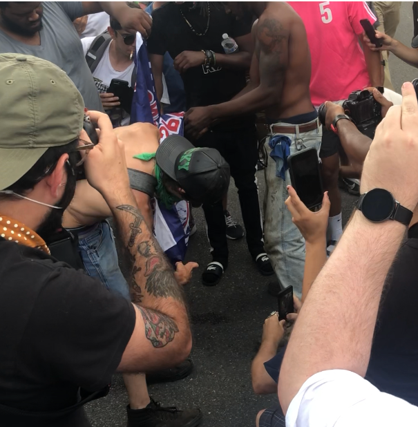 Protestors burn the pro-mounment flag of a counter protestor on July 1, 2020. (Matt Demlein, WRVA) Protestors burn the pro-mounment flag of a counter protestor on July 1, 2020. (Matt Demlein, WRVA)