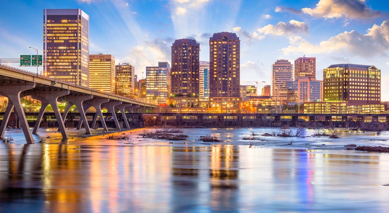 Richmond, Virginia, USA downtown skyline on the James River. Richmond, Virginia, USA downtown skyline on the James River.