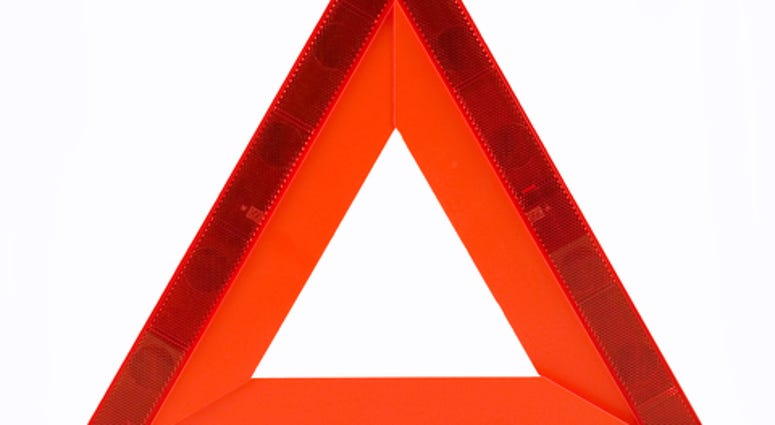 Warning accident traffic sing (red triangle) isolated on white