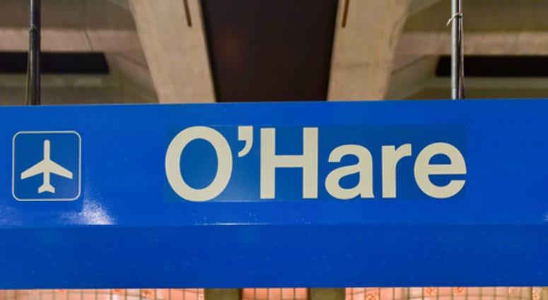 Chicago - September 8, 2015: Subway station leading into O'Hare Airport in Chicago.