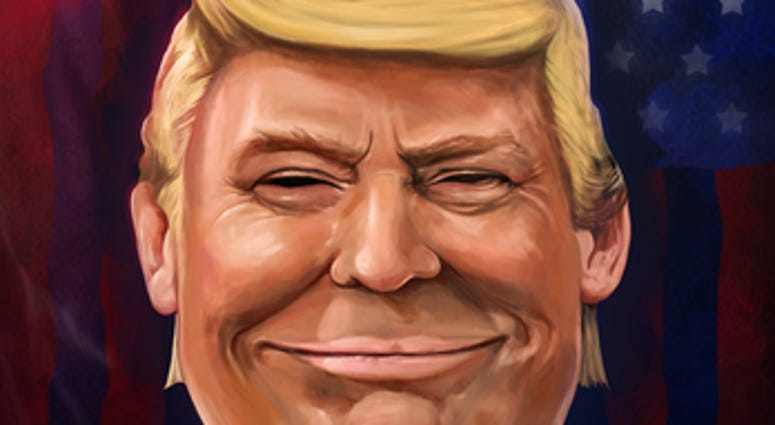 Donald Trump cartoon portrait illustrated by Erkan Atay.