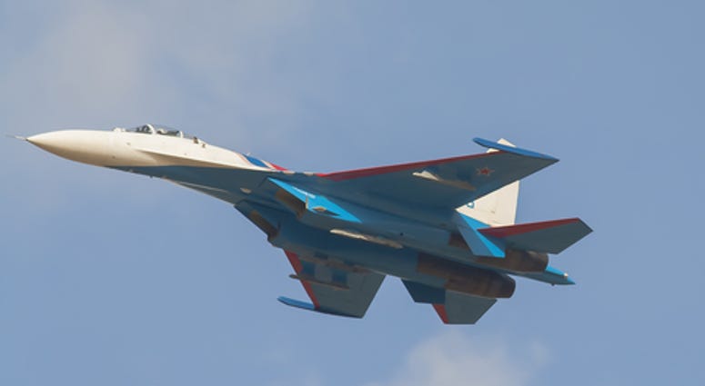 Russian fighter su-27 in flight