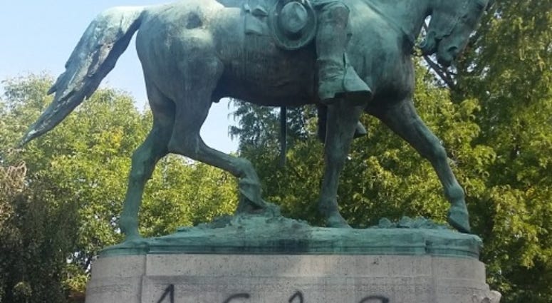 The Robert E. Lee Statue in Charlottesville was vandalized the weekend of September 14-15, 2019. (WINA)