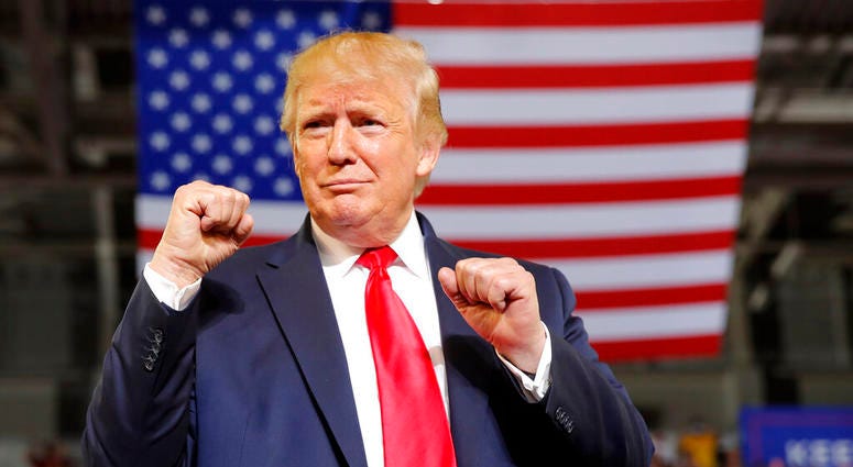 President Donald Trump arrives to speak at a campaign rally at Williams Arena in Greenville, N.C., Wednesday, July 17, 2019. (AP Photo/Carolyn Kaster)