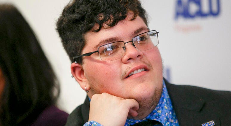 Gavin Grimm, a young man who has become a national face for transgender student, speaks during a press conference Tuesday morning, July 23, 2019, held by The ACLU and the ACLU of Virginia at Slover Library in Norfolk, Va. Grimm, now 20, transitioned from