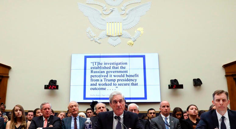 Former special counsel Robert Mueller testifies before the House Judiciary Committee hearing on his report on Russian election interference, on Capitol Hill, Wednesday, July 24, 2019 in Washington. (Jonathan Ernst/Pool via AP)
