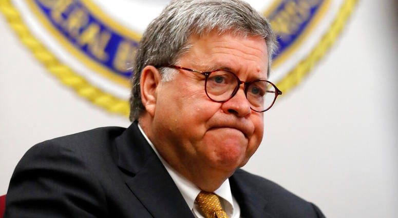 FILE - In this July 8, 2019 file photo, Attorney General William Barr speaks during a tour of a federal prison in Edgefield, S.C. The Justice Department says it will carry out executions of federal death row inmates for the first time since 2003. The anno