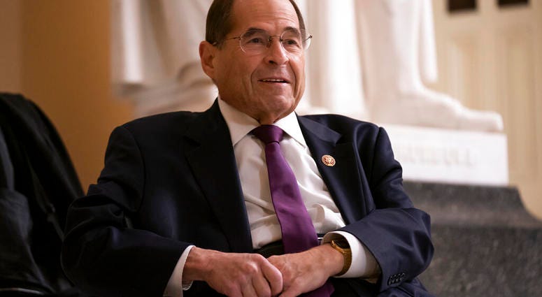 In this July 26, 2019, file photo, House Judiciary Committee Chairman Jerrold Nadler, D-N.Y., prepares for a television news interview at the Capitol in Washington. (AP Photo/J. Scott Applewhite, File)