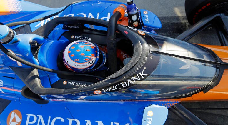 Scott Dixon, of New Zealand, sits in his car during the Aeroscreen testing at Indianapolis Motor Speedway, Wednesday, Oct. 2, 2019, in Indianapolis. (AP Photo/Darron Cummings) Scott Dixon, of New Zealand, sits in his car during the Aeroscreen testing at Indianapolis Motor Speedway, Wednesday, Oct. 2, 2019, in Indianapolis. (AP Photo/Darron Cummings)