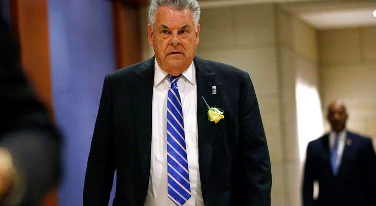 In this May 21, 2019, file photo, Rep. Peter King, R-N.Y., arrives for a classified members-only briefing on Iran on Capitol Hill in Washington. (AP Photo/Patrick Semansky, File)