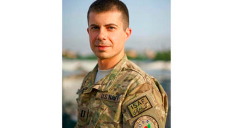 In this image provided by the Pete Buttigieg Presidential Campaign, Pete Buttigieg poses for a photo when he was deployed in Afghanistan. (Pete Buttigieg Presidential Campaign via AP)
